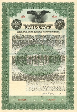 Rolls-Royce of America, Inc - Specimen Bond